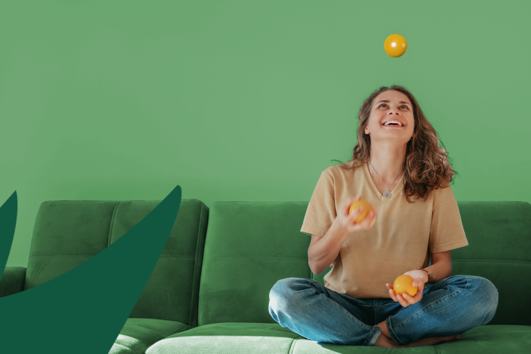 Jonglierende Frau / Ambidextrie